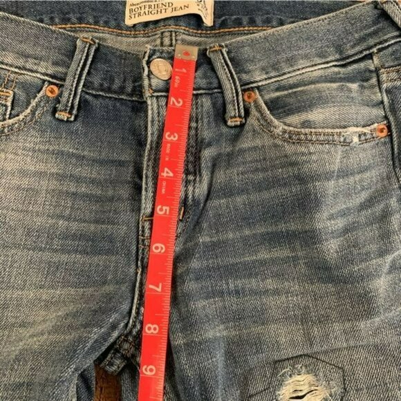 Abercrombie & Fitch Denim distressed boyfriend straight button fly jeans 00R - Picture 3 of 10